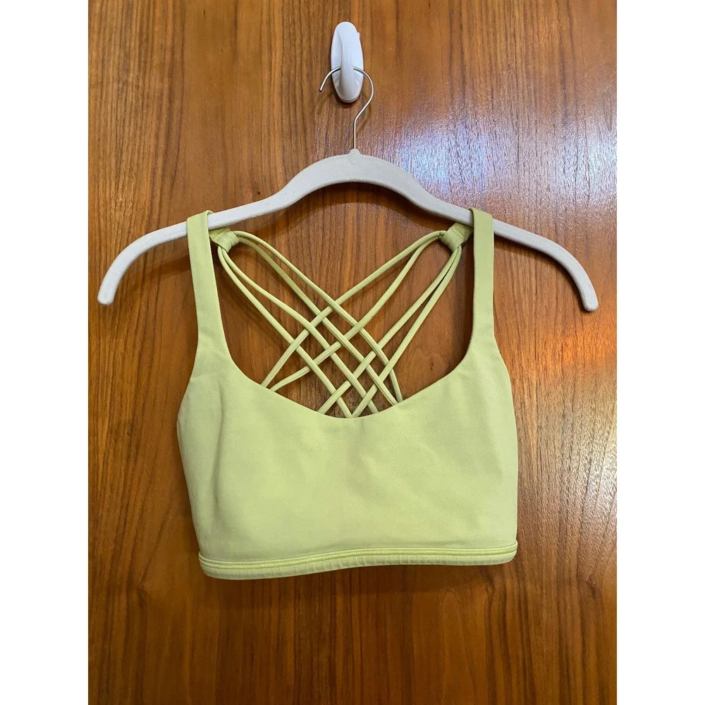Lululemon Free To Be Wild Sports Bra Size 6 Lime Green‎ Strappy Back Luxtreme